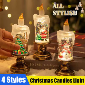 1PCS Christmas Snow Globe Light with Flashing Candles Falling Snow Vintage Plastic Decor for Desktop Outdoor Party