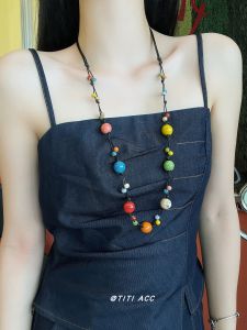 Bohemian Style Colorful Ceramic Beaded Necklace Womens round Bead Sweater Chain Unique Design Ethnic Fashion Jewelry
