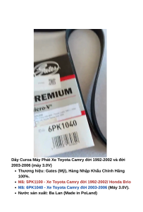 Dây Curoa Tổng Ngoài (Máy Phát) Xe Toyota Camry 1990-2006 / Corolla 1.8 1987-1992 / Honda Brio Thương hiệu Gates - Mỹ Hàng Nhập Khẩu Chính Hãng 100%