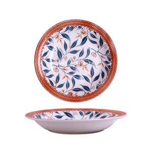 Piring bijian keramik omega 9.25" motif rotan coklat ornament bunga