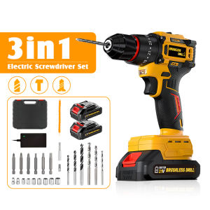 3IN1 Brushless Cordless Electric Screwdriver Impact Drill Hand Drill Electric Wrench Set Rechargeable Li-on Battery Screw Driver Power Tool
