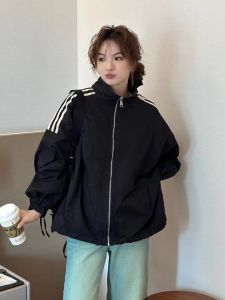 ชุดกีฬา เสื้อแจ็คเก็ต ผู้หญิง ฤดูใบไม้ผลิ ฤดูใบไม้ร่วง 2024 ใหม่สามแท่งกลางแจ้งสไตล์ยุโรปชุดเบสบอล ซิป เปิด คาร์ดิเกน เสื้อโค้ท