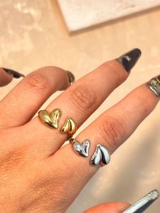 1 Piece of Womens Simple and Sense of Design Heart-Shaped Open Ring Stainless Steel Plated 18K Gold-Plated Craft Design Ring Valentines Day Gift