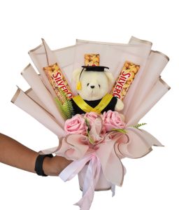 buket boneka wisuda coklat / kado wisuda LED tanpa PO