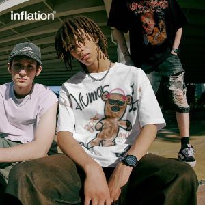 INFLATION brand spray painted music teddy bear printed T-shirt 2024 spring/summer new loose and trendy mens round neck top