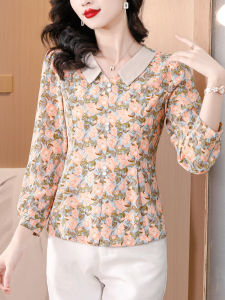 เสื้อเชิ้ตผ้าชีฟองแขนยาวคอตุ๊กตาแฟชั่นฤดูใบไม้ร่วงปี 2025 สำหรับผู้หญิง เสื้อเชิ้ตผู้หญิงลายดอกไม้ เสื้อเชิ้ตผู้หญิงทรงเข้ารูป คอตุ๊กตา