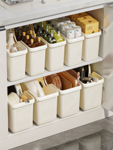 Kitchen Storage Box Organizer Cabinet Storage Rack with Wheels Spice Pot Cover Multi-Function Kitchenware Storage Shelf