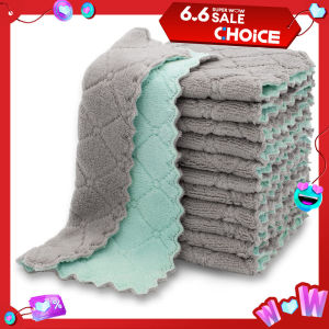 LMETJMA 10pcs Kitchen Cloth Dish Towels Super Absorbent Coral Velvet Dishtowels Nonstick Oil Washable Fast Drying JT224