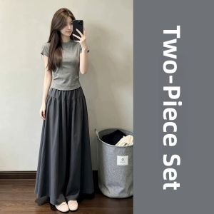 LIRUSHAN | Slim New Short Sleeve Long Dress Gray