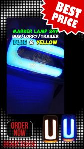 Lampu Sisi Bas 24V LED Kuning + Biru / Kuning Lampu Isyarat Belok (Krom) Lori Treler Trak Bas