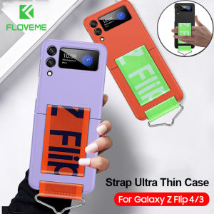 FLOVEME With Strap Wristband Phone Case For Samsung Galaxy Z Flip 5 Flip 4 Flip 3 5G Ultra Thin Plastic PC Hard Back Cover For Galaxy Z Flip 5 Flip 4 Flip 3