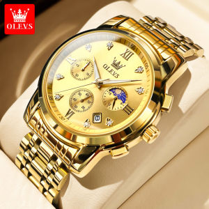 OLEVS watch for mens original product stainless steel top gold 100% waterproof calendar luminous multifunctional dial design fashionable and casual quartz watch for men