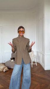 Women Vintage Striped Button Suit 2026 Spring Newn Chic Office Suit Women Elegant Hight Street Jacket