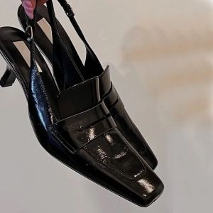 Giày Cao Gót Đế Xuồng Hở Mũi Màu Đen Thanh Lịch Cho Nữ Mùa Hè 2025 Giày Cao Gót Mũi Nhọn Đế Cao Gót Mỏng Kiểu Pháp