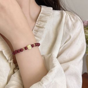 New Chinese Style Feng Shui Lucky Character Beaded Bracelet for Women - Elegant Minimalist Fashion Jewelry Accessory