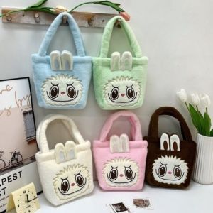 New Fashion Labubu Plush Handbag Kawaii Cartoon Anime Plushie Shoulder Messenger Bags Cosmetic Travel Storage Bags
