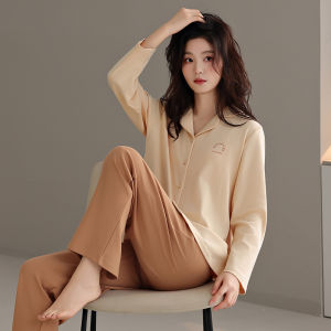 miiow | Pure Cotton Long Sleeve Womens Sleepwear Spring Autumn New Style Striped Fresh Style Home Clothes Suitable For Outdoor Wear