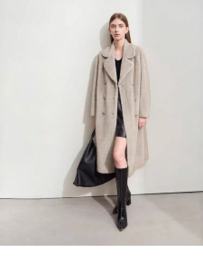 Sustainable Faux Fur Long Coat Double Breasted