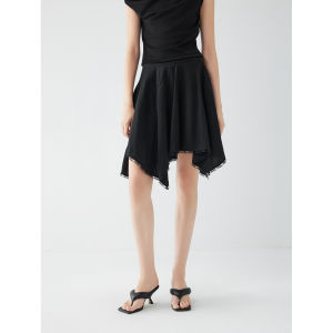 Modern Uneven Linen A-Line Mini Skirt Womens Autumn New Design High Waist Slimming Skirt ELLE Straight Cut Regular Thickness