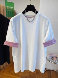 Womens Short Sleeve T-Shirt Loose Fit Pure Cotton Button up Base Shirt Versatile Summer Fashion Commute Style round Neck