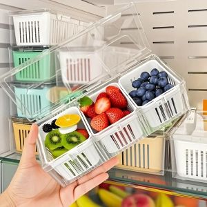 1 Set of Food Storage Containers Square Transparent Compartments for Refrigerators Salad Fruit Vegetable And Condiment Boxes