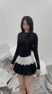 Váy teddy ren trắng tiểu thư chân váy ren teddy cute chân váy Y2K Thun xếp ly kèm gấu xinh dễ phối đồ