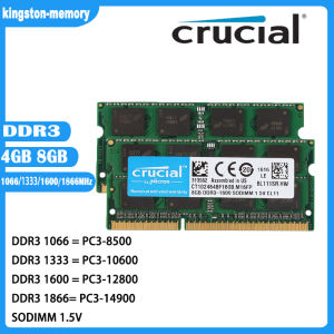 Crucial 8GB 4GB DDR3 1866mhz 1600Mhz 1333mhz 1066mhz Laptop RAM PC3-14900 12800 10600 8500 DDR3 1.5V 204pin SO-DIMM memory For Notebook