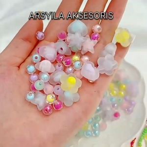 50 Pcs Manik Manik Bulat Kristal Transparan Manik Akrilik Spacer Warna Warni Bening