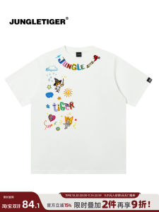 เสื้อยืดแขนสั้นทรงหลวมสำหรับผู้ชาย ลายการ์ตูนสุดเก๋ ทรงหลวม สไตล์อเมริกัน ลายการ์ตูนวาดด้วยมือ เสื้อผ้าคู่รัก