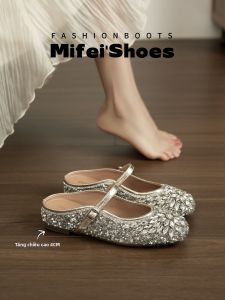 MIFEI | Dép Lười Đế Cao Bọc Da Cừu Có Đính Hạt Kim Cương Mùa Hè Kích Thước Lớn