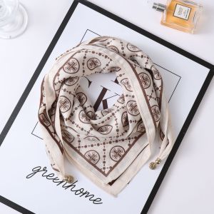 Magnetic Clasp Silk Scarf Womens New 2025 Cotton Linen Neck Protection Simulated Silk Triangle Autumn High-End Feel Scarf