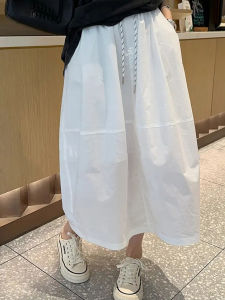 กระโปรงทรงเอเอวสูง ทรงหลวม ทรงลำลอง สำหรับผู้หญิง ฤดูร้อน 2024 กระโปรงทรงดอกไม้ทรงพอง ผ้าฝ้ายซักได้ กระโปรงทรงเอ