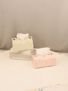 Luxury Gold Thread Embroidery Peach Blossom Cloth Art Tissue Box for Living Room Coffee Table Car Mounted Tissue Bag