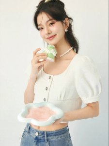 SEIFINI | White Square Collar Puff Sleeve Summer Short Top Blouse