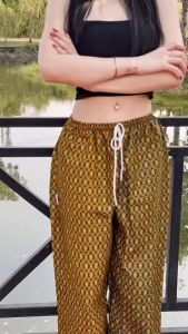 (มาใหม่) Lynnara กางเกงผ้าไทยขาจั๊ม กางเกงลายไทย กางเกงขายาวผู้หญิง