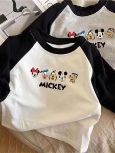 100% Pure Cotton Long Sleeve T-Shirt for Children Spring Autumn Cartoon Print round Neck Base Shirt Boys Girls Kids Clothing