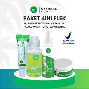 Elzet Skincare BPOM Paket 4in1 Sabun Cream Siang Salep Darkspot Siang Whitening Toner Exfoliating Flek Melasma Noda Bintik Hitam Bekas Jerawat