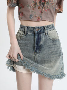 QIAOMIDUO | กระโปรงยีนส์ทรงเอเอวสูง ทรงเข้ารูป กระโปรงสั้นฤดูร้อน กระโปรงสั้นป้องกันแสง กระโปรงสั้นสำหรับผู้หญิง กระโปรงสั้นทรงเอ