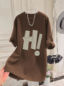 Two-Piece Pure ผ้าฝ้าย เสื้อยืดแขนสั้น ผู้หญิง หลวม พิมพ์ลาย Midi แขนกุด ฤดูร้อน เสื้อ สไตล์เกาหลี ใส่สบาย ลำลอง สวมใส่