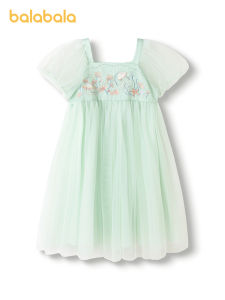 Balabala trẻ em váy con gái Đầm trẻ em 2025 mùa hè mới trẻ nhỏ tay áo Bong Bóng lưới