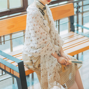 Lace Cheongsam Shawl Pure Cotton Cut Out Crochet Heavy Industry Tassel Pendant Daisy Retro Elegant Elegance Female Spring Summer Autumn