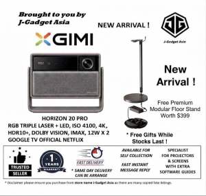 [Top1 Seller for Projectors] XGIMI HORIZON 20 Pro 4K c/w Free Original Modular Tall Stand worth $399 Triple Laser Projector 3200 ISO Lumens Google TV with Licensed Netflix Optical Zoom & Lens Shift Dolby Vision -2 Years Local Warranty