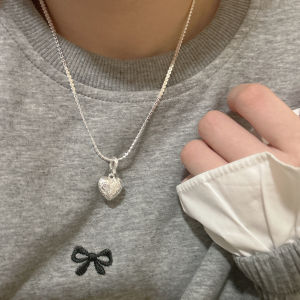 S925 Sterling Silver Long Necklace with Heart Pendant And Rice Grain Design Sparkling Chain Sweater Chain Versatile And Elegant