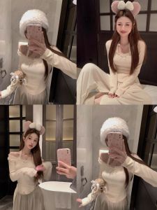 เสื้อยืดแขนยาวผู้หญิงทรงเข้ารูปสไตล์เกาหลี คอตั้ง ลายเรซิน แฟชั่นฤดูใบไม้ร่วง/ฤดูหนาว เสื้อชั้นในสั้น เสื้อผ้าทำงาน