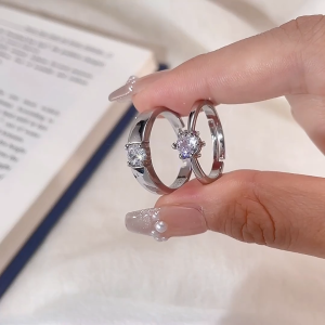 Promise Ring for Couple Original Adjustable Accessories Cubic Zirconia Design with Box