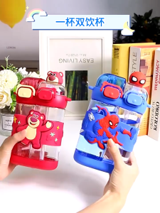 Disney Children Water Cup With Straw Student Kindergarten School Dedicated Convenient Female Plastic Direct Drinking Bottle