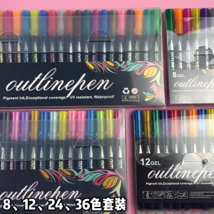 12 Colors Outline Metallic Markers Pens Double Line Pen Shimmer Markers Pen Drawing Pens Stationery
