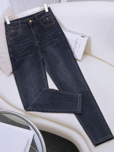 Womens High Waist Cotton Stretch Denim Harem Pants Straight Leg Tube Jeans Spring Autumn New Style Versatile Little Straight Leg Pants