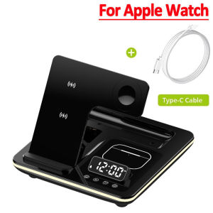 Wireless Charger 5 in 1 Warm Light Dock With Alarm Clock Fast Charging Station