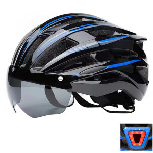 Bike Helmet with Rechargeable LED Rear Light Detachable Visor Adjustable Ventilated Cycling Helmet for MTB Road Bicycle